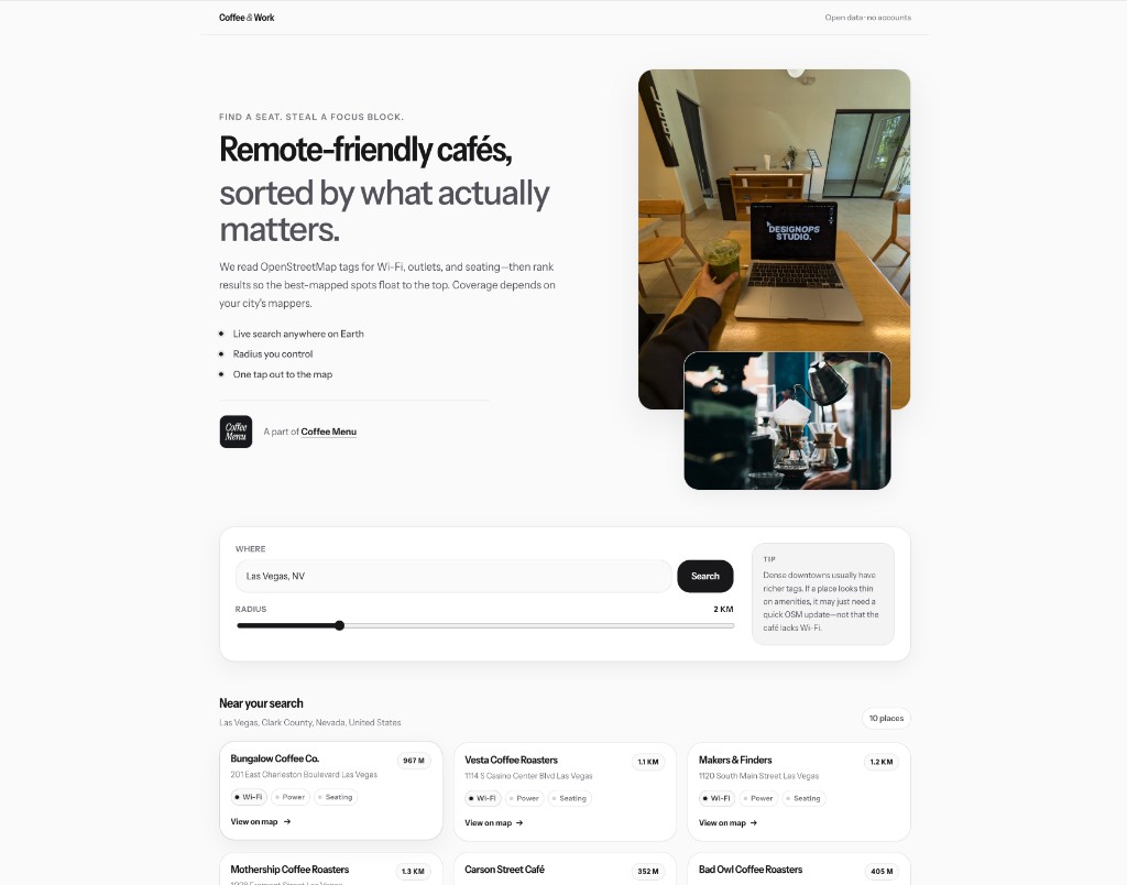 Coffee & Work website screenshot