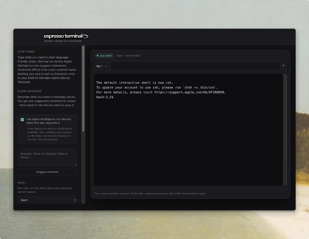 Espresso Terminal app screenshot